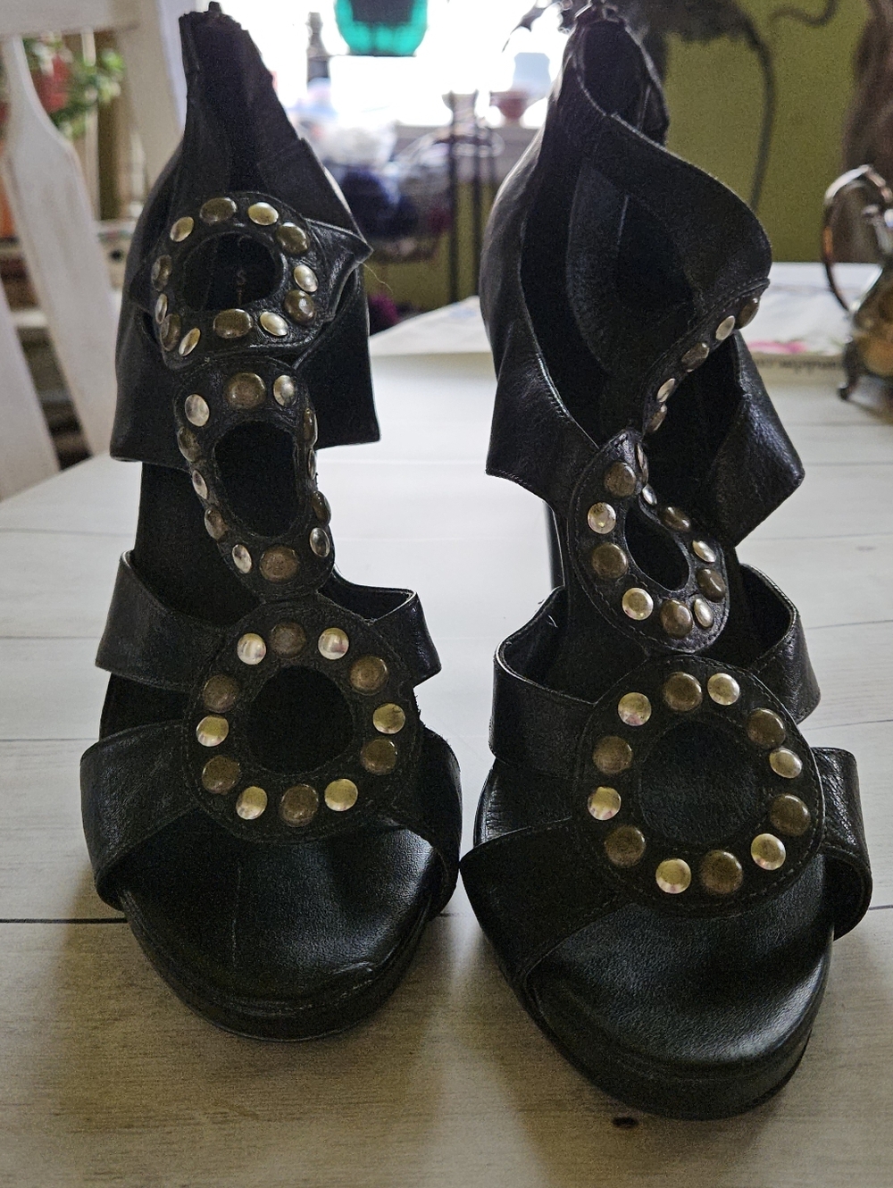 Black Studded Cutout High-Heel Sandals - Women